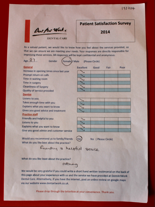 Patient Satisfaction Survey Dentist Lechlade Private Dentist